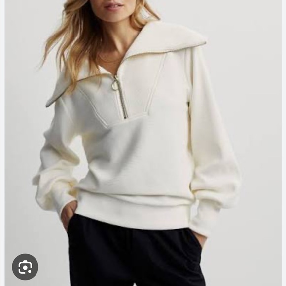 Sweaters - Varley Vine Ottoman Cream Ivory Half Zip Sweater XS